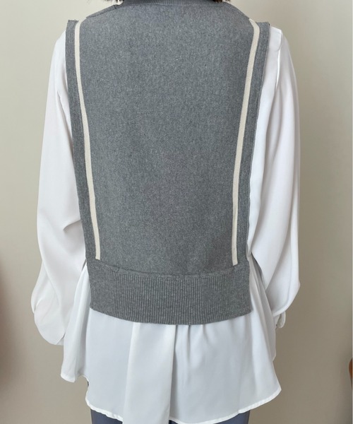 DOLLUPOOPS（ドールアップウップス）の「ラインニットベストドッキングブラウス（シャツ/ブラウス・レディース・ブラック/ネイビー/グレー・38）」の7枚目の写真