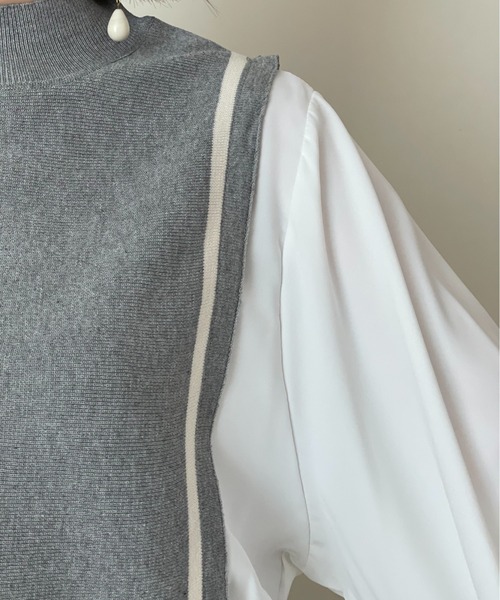 DOLLUPOOPS（ドールアップウップス）の「ラインニットベストドッキングブラウス（シャツ/ブラウス・レディース・ブラック/ネイビー/グレー・38）」の8枚目の写真