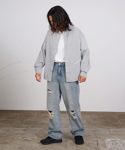 realsyndrome(リアルシンドローム)の「College Logo Stripe Shirt ストライプシャツ カレッジロゴ(シャツ/ブラウス・メンズ・ブラック/ブルー・L/M/XL)」の15枚目の写真
