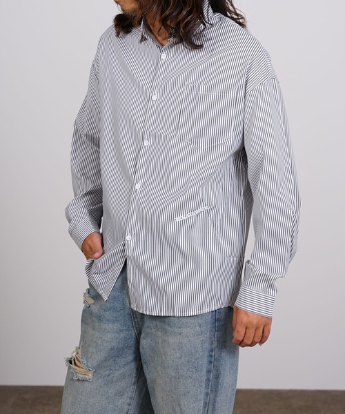 realsyndrome(リアルシンドローム)の「College Logo Stripe Shirt ストライプシャツ カレッジロゴ(シャツ/ブラウス・メンズ・ブラック/ブルー・L/M/XL)」の12枚目の写真