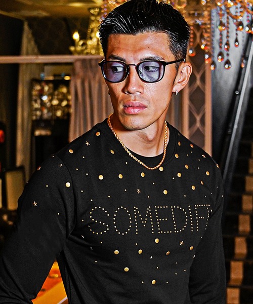 SOMEDIFF(サムディフ)の「HOTFIXロゴロンT メンズ 長袖Tシャツ タイトシルエット 春服(Tシャツ/カットソー・メンズ・ブラック×ゴールド/ブラック×シルバー/ホワイト×シルバー・L/M/XL)」の22枚目の写真