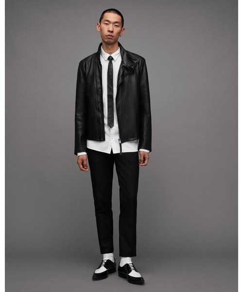 ALLSAINTS TROST レザー ファンネルネックバイカー ジャケット M ALLSAINTS（オールセインツ）の「TROST LEATHER FUNNEL NECK