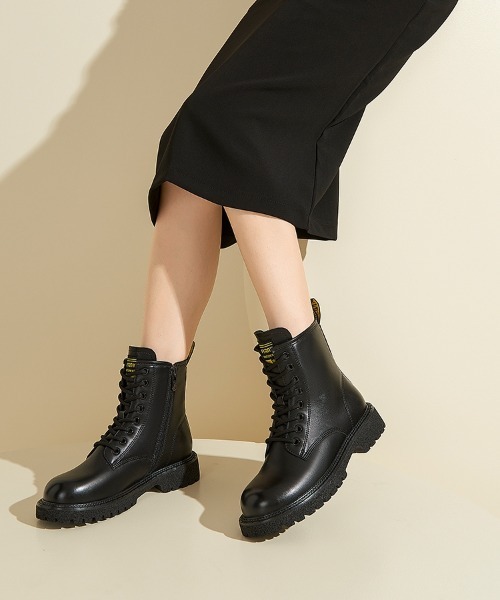 DRESS PLUS(ドレスプラス)の「【22.5cm-25cm】トラックソール レースアップブーツ レディース 編み上げブーツ サイドジッパー 厚底(ブーツ・レディース・アイボリー/ブラック/ベージュ・23.5/25/22.5/24/24.5/23)」の10枚目の写真