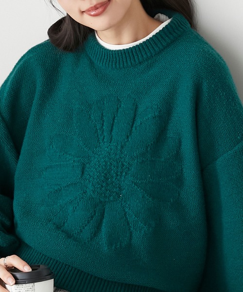 BONLECILL(ボンルシール)の「モヘアライク フラワージャガードニットプルオーバー(ニット/セーター・レディース・オレンジ/ネイビー/グリーン/アイボリー/ピンク・FREE)」の9枚目の写真