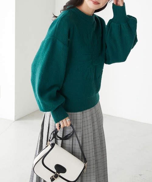 BONLECILL(ボンルシール)の「モヘアライク フラワージャガードニットプルオーバー(ニット/セーター・レディース・オレンジ/ネイビー/グリーン/アイボリー/ピンク・FREE)」の10枚目の写真