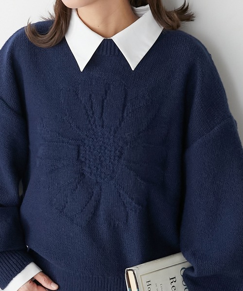 BONLECILL(ボンルシール)の「モヘアライク フラワージャガードニットプルオーバー(ニット/セーター・レディース・オレンジ/ネイビー/グリーン/アイボリー/ピンク・FREE)」の18枚目の写真