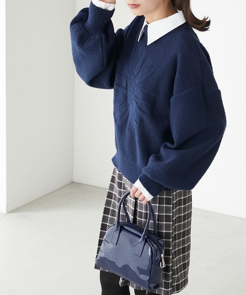 BONLECILL(ボンルシール)の「モヘアライク フラワージャガードニットプルオーバー(ニット/セーター・レディース・オレンジ/ネイビー/グリーン/アイボリー/ピンク・FREE)」の19枚目の写真