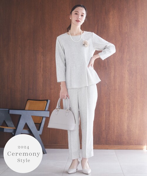 THE SHOP TK （ザ ショップ ティーケー ）の「◆【セレモニー/入卒/SETUP可/洗える】ツイードストレートパンツ（その他パンツ・レディース・ホワイト系6/ネイビー系3/ブルー系その他5・12/13）」の2枚目の写真