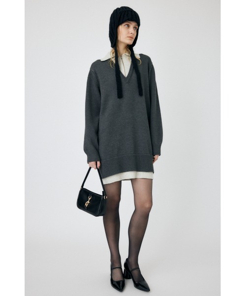 【MOUSSY】LAYERED KNIT ミニドレス　ブラック 長袖 MOUSSY | LAYERED KNIT ミニドレス (ワンピース(ミニ