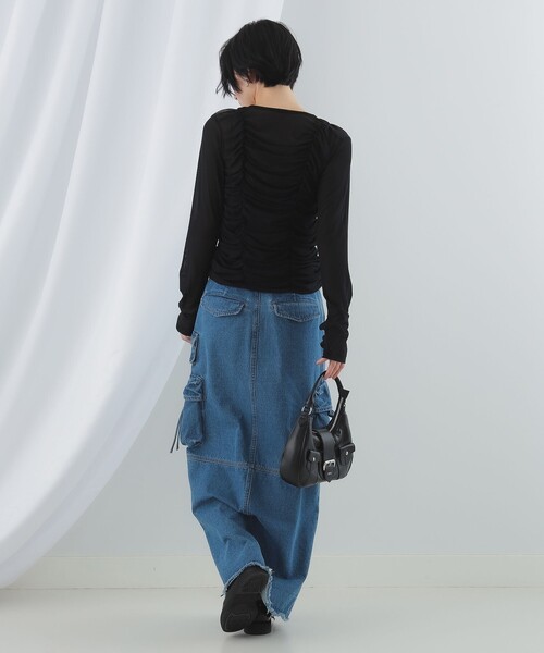 Ray BEAMS（レイビームス）の「Ray BEAMS / チュール ギャザー Vネック カーディガン（カーディガン/ボレロ・レディース・ブラック/ミント・ONE SIZE）」の6枚目の写真