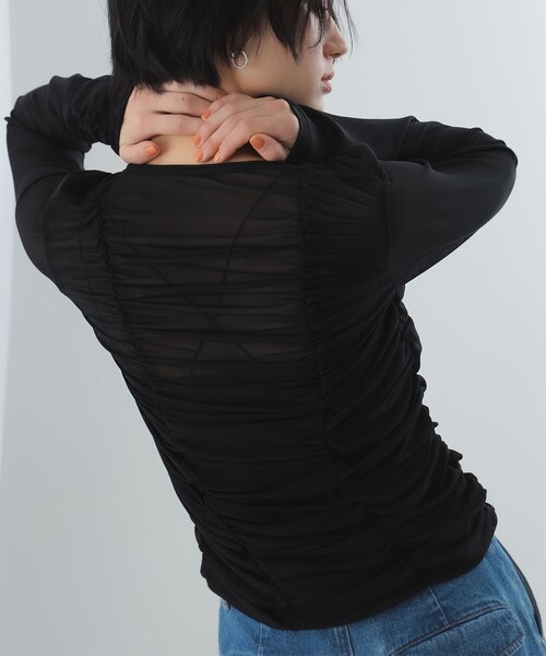 Ray BEAMS（レイビームス）の「Ray BEAMS / チュール ギャザー Vネック カーディガン（カーディガン/ボレロ・レディース・ブラック/ミント・ONE SIZE）」の12枚目の写真