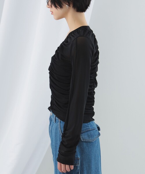 Ray BEAMS（レイビームス）の「Ray BEAMS / チュール ギャザー Vネック カーディガン（カーディガン/ボレロ・レディース・ブラック/ミント・ONE SIZE）」の14枚目の写真