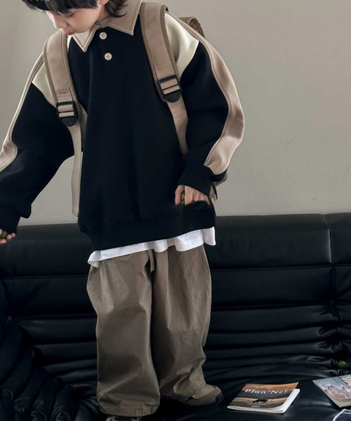 aimoha(アイモハ)の「【aimoha-KIDS-】子供服 ユニセックスPOLO襟スウェット(スウェット・キッズ・ダークグレー/ブラック・110/130/150/140/160/120)」の2枚目の写真