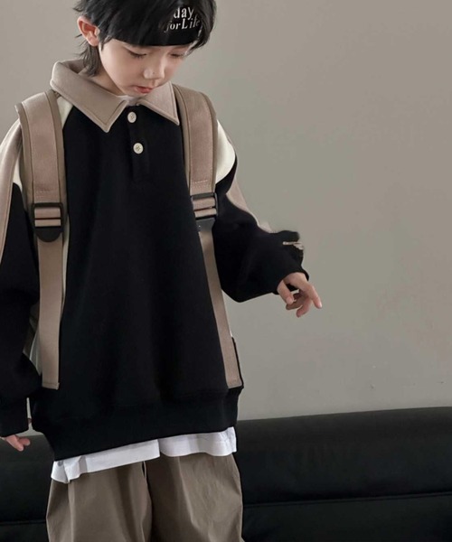 aimoha(アイモハ)の「【aimoha-KIDS-】子供服 ユニセックスPOLO襟スウェット(スウェット・キッズ・ダークグレー/ブラック・110/130/150/140/160/120)」の6枚目の写真