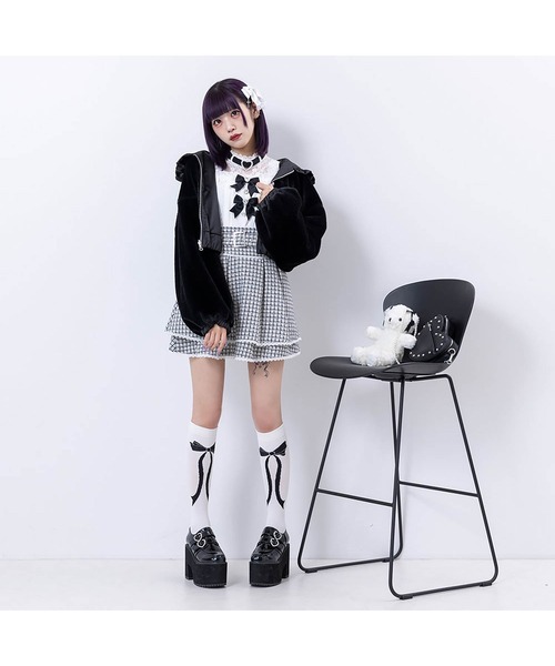 夢展望 ハートビジューリボンオフショル風レースブラウス ブラック ハートビジューリボンオフショル風レースブラウス – レディース