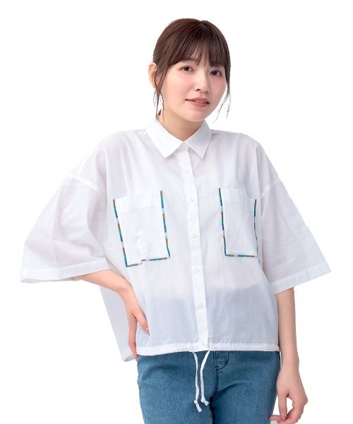 チチカカ（チチカカ）の「コットンクロップドポケ刺繍シャツ（シャツ/ブラウス・レディース・その他1/グリーン/ホワイト・FREE）」の10枚目の写真