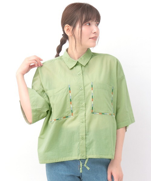 チチカカ（チチカカ）の「コットンクロップドポケ刺繍シャツ（シャツ/ブラウス・レディース・その他1/グリーン/ホワイト・FREE）」の11枚目の写真