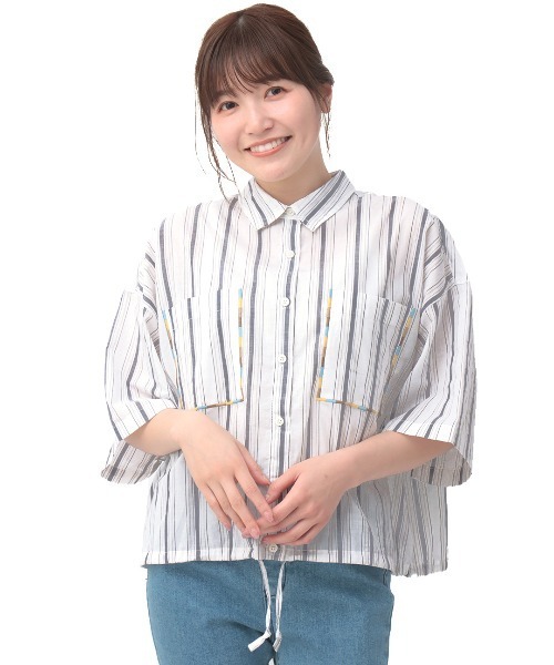 チチカカ（チチカカ）の「コットンクロップドポケ刺繍シャツ（シャツ/ブラウス・レディース・その他1/グリーン/ホワイト・FREE）」の12枚目の写真