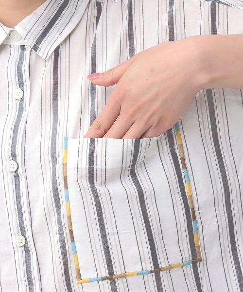 チチカカ（チチカカ）の「コットンクロップドポケ刺繍シャツ（シャツ/ブラウス・レディース・その他1/グリーン/ホワイト・FREE）」の16枚目の写真