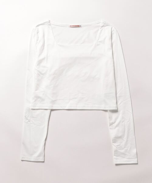 NinaetLina(ニナエリナ)の「スクエアネックショート丈リブカットソー(Tシャツ/カットソー・レディース・チャコールグレー/ホワイト/ブラック・FREE)」の5枚目の写真
