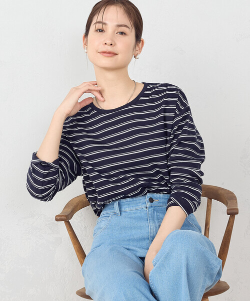 COMME CA ISM(コムサイズム)の「マルチボーダー ロングTシャツ(Tシャツ/カットソー・レディース・ホワイト×ネイビー/ネイビー×ホワイト・MEDIUM/LARGE)」の1枚目の写真