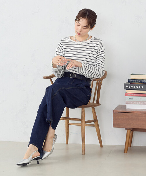 COMME CA ISM(コムサイズム)の「マルチボーダー ロングTシャツ(Tシャツ/カットソー・レディース・ホワイト×ネイビー/ネイビー×ホワイト・MEDIUM/LARGE)」の3枚目の写真