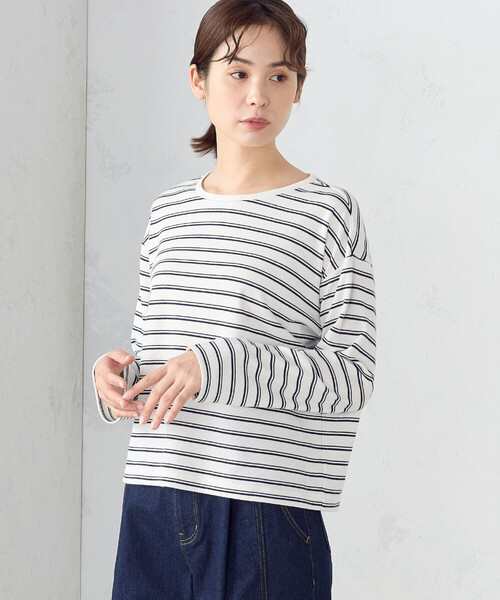 COMME CA ISM(コムサイズム)の「マルチボーダー ロングTシャツ(Tシャツ/カットソー・レディース・ホワイト×ネイビー/ネイビー×ホワイト・MEDIUM/LARGE)」の6枚目の写真