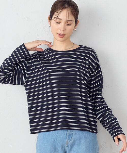 COMME CA ISM(コムサイズム)の「マルチボーダー ロングTシャツ(Tシャツ/カットソー・レディース・ホワイト×ネイビー/ネイビー×ホワイト・MEDIUM/LARGE)」の9枚目の写真