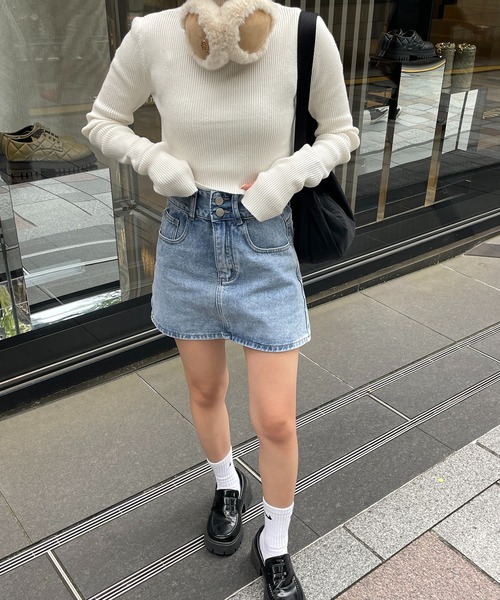 RiLi（リリ）の「クロップドハイネックリブニット【RL】（ニット/セーター・レディース・アイボリー/グレー・FREE）」の7枚目の写真