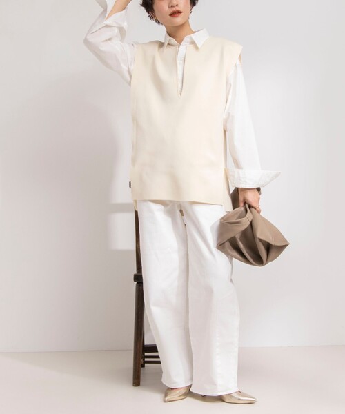 Rie Miller（リエミラー）の「《手洗い可能》スキッパーニットジレ（ベスト・レディース・ネイビー/ブラック/アイボリー・38）」の22枚目の写真