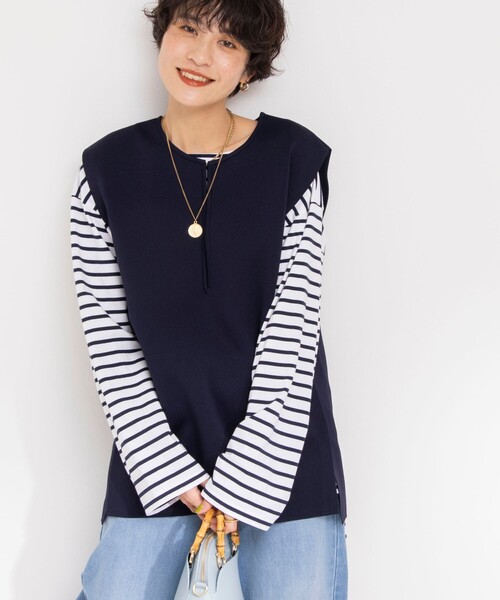 Rie Miller（リエミラー）の「《手洗い可能》スキッパーニットジレ（ベスト・レディース・ネイビー/ブラック/アイボリー・38）」の8枚目の写真