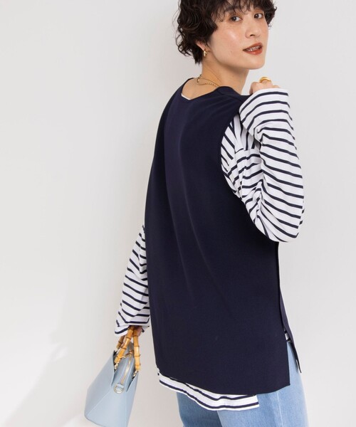 Rie Miller（リエミラー）の「《手洗い可能》スキッパーニットジレ（ベスト・レディース・ネイビー/ブラック/アイボリー・38）」の9枚目の写真