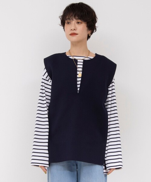 Rie Miller（リエミラー）の「《手洗い可能》スキッパーニットジレ（ベスト・レディース・ネイビー/ブラック/アイボリー・38）」の11枚目の写真
