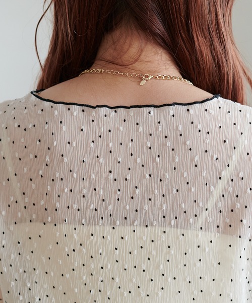 ♦♣フロッキードット柄シースルー袖プルオーバー（ホワイト） DISCOAT（ディスコート）の「【WEB限定】シアーフロッキードットプル