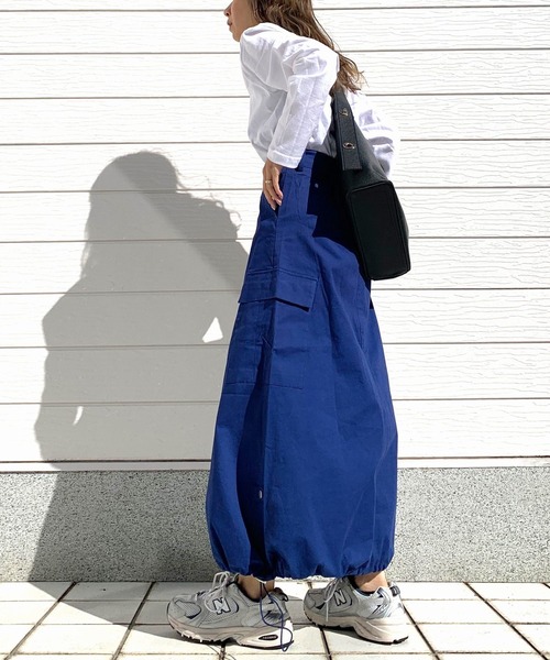 Q（キュー）の「ドローストリングカーゴバルーンスカート（スカート・レディース・ブラック/オリーブ/ブルー・MEDIUM）」の9枚目の写真