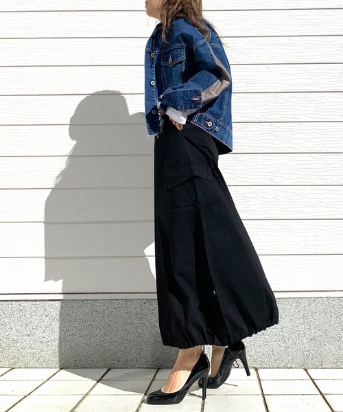 Q（キュー）の「ドローストリングカーゴバルーンスカート（スカート・レディース・ブラック/オリーブ/ブルー・MEDIUM）」の10枚目の写真