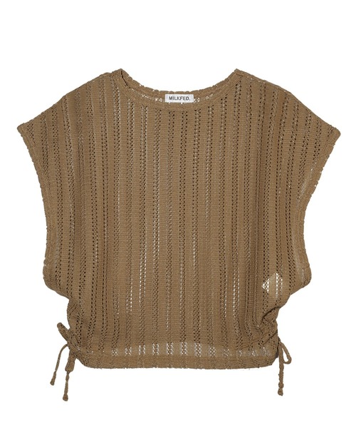 MILKFED.(ミルクフェド)の「SIDE RIBBON MESH TOP(Tシャツ/カットソー・レディース・オフホワイト/ブラック/ベージュ・ONE SIZE)」の3枚目の写真