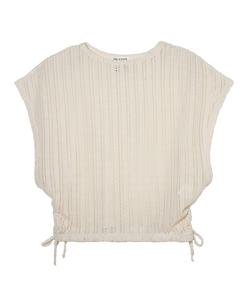 MILKFED.(ミルクフェド)の「SIDE RIBBON MESH TOP(Tシャツ/カットソー・レディース・オフホワイト/ブラック/ベージュ・ONE SIZE)」の2枚目の写真