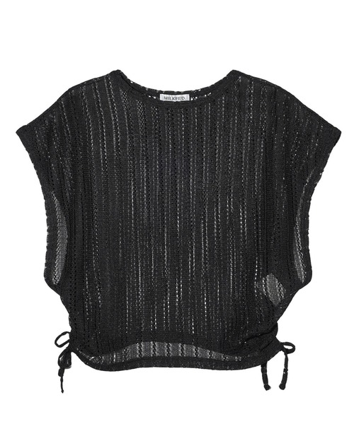 MILKFED.(ミルクフェド)の「SIDE RIBBON MESH TOP(Tシャツ/カットソー・レディース・オフホワイト/ブラック/ベージュ・ONE SIZE)」の1枚目の写真