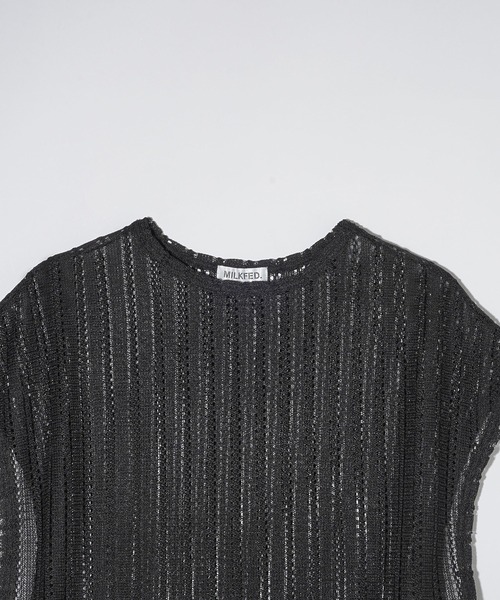MILKFED.(ミルクフェド)の「SIDE RIBBON MESH TOP(Tシャツ/カットソー・レディース・オフホワイト/ブラック/ベージュ・ONE SIZE)」の5枚目の写真