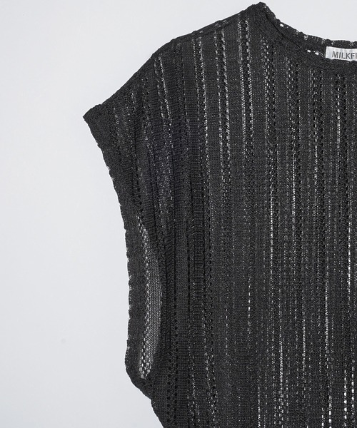 MILKFED.(ミルクフェド)の「SIDE RIBBON MESH TOP(Tシャツ/カットソー・レディース・オフホワイト/ブラック/ベージュ・ONE SIZE)」の6枚目の写真