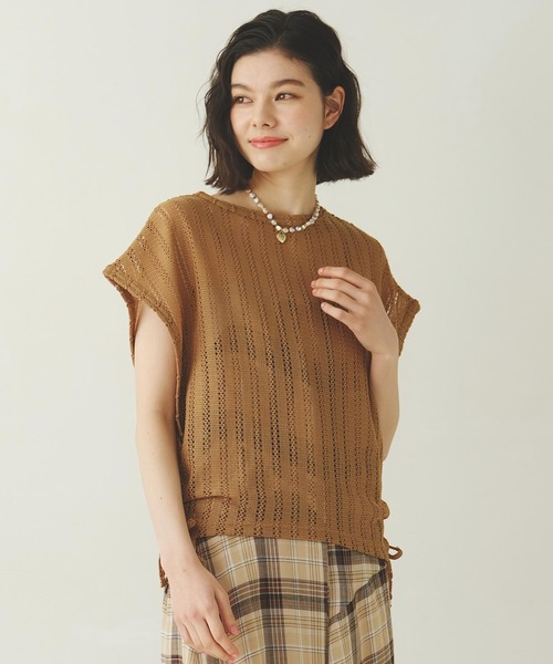 MILKFED.(ミルクフェド)の「SIDE RIBBON MESH TOP(Tシャツ/カットソー・レディース・オフホワイト/ブラック/ベージュ・ONE SIZE)」の12枚目の写真