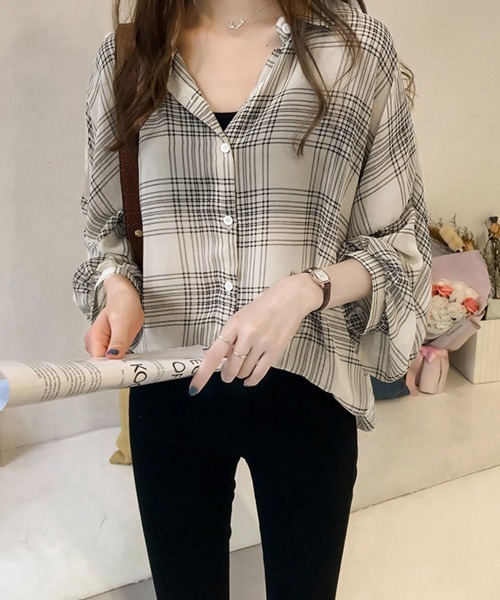 Miniministore(ミニミニストア)の「シャツブラウス 薄手 カーディガン 韓国(シャツ/ブラウス・レディース・ブラック/ベージュ・FREE)」の7枚目の写真
