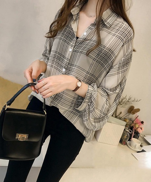 Miniministore(ミニミニストア)の「シャツブラウス 薄手 カーディガン 韓国(シャツ/ブラウス・レディース・ブラック/ベージュ・FREE)」の8枚目の写真