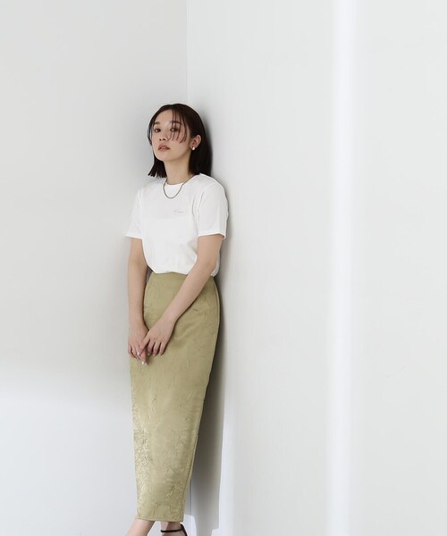 NATURAL BEAUTY BASIC(ナチュラルビューティーベーシック)の「◇リンクルサテンナロースカート(スカート・レディース・ライトグリーン/チャコールグレー・SMALL/MEDIUM)」の6枚目の写真