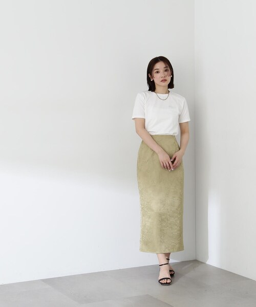 NATURAL BEAUTY BASIC(ナチュラルビューティーベーシック)の「◇リンクルサテンナロースカート(スカート・レディース・ライトグリーン/チャコールグレー・SMALL/MEDIUM)」の7枚目の写真