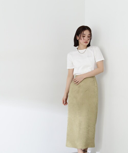 NATURAL BEAUTY BASIC(ナチュラルビューティーベーシック)の「◇リンクルサテンナロースカート(スカート・レディース・ライトグリーン/チャコールグレー・SMALL/MEDIUM)」の8枚目の写真