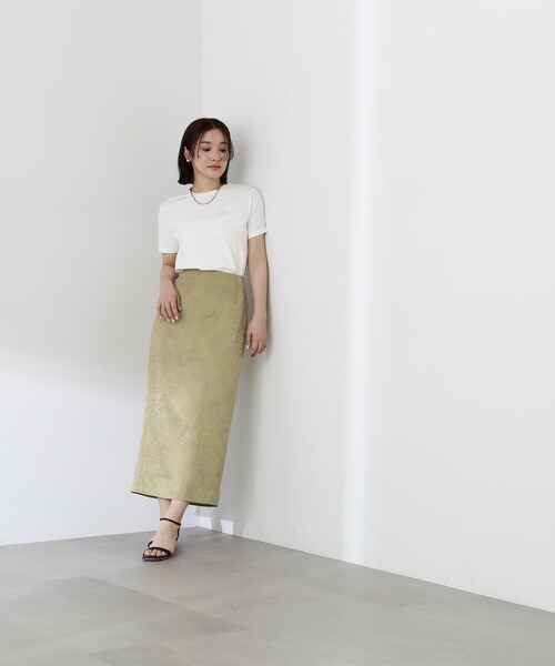 NATURAL BEAUTY BASIC(ナチュラルビューティーベーシック)の「◇リンクルサテンナロースカート(スカート・レディース・ライトグリーン/チャコールグレー・SMALL/MEDIUM)」の9枚目の写真