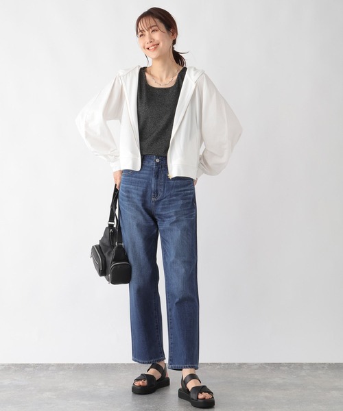 GLOBAL WORK（グローバルワーク）の「UVケアサラサラZIPPK/992258（パーカー・レディース・オフホワイト/ブラック/ライトグレー・FREE）」の4枚目の写真