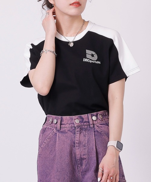 DOUBLE NAME（ダブルネーム）の「ＤＮＣ　ＲＥＴＯＲＯ　ＳＰＯＲＴＳ配色ラインＴＥＥ（Tシャツ/カットソー・レディース・グリーン/オフホワイト/ブラック・FREE）」の18枚目の写真